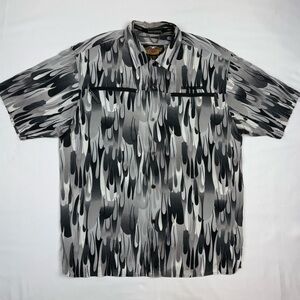 Vtg Harley Davidson Mens Flame Rayon Shirt Sz Large Y2K AOP Button Up Fire C1